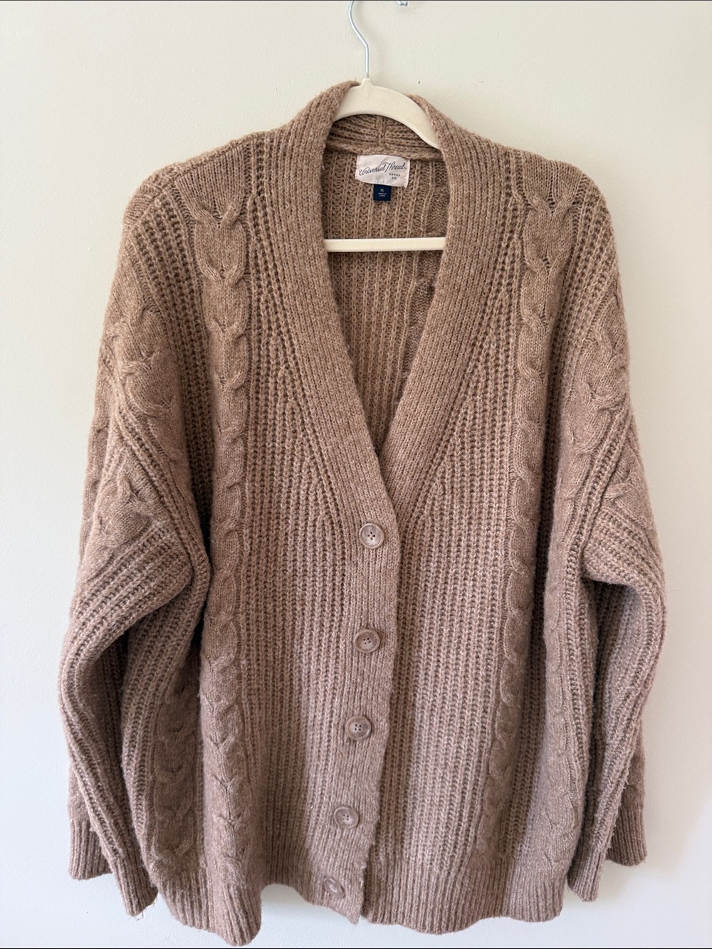 Universal Thread Taupe Cable Knit Button Front Cardigan - Picture 2 of 5